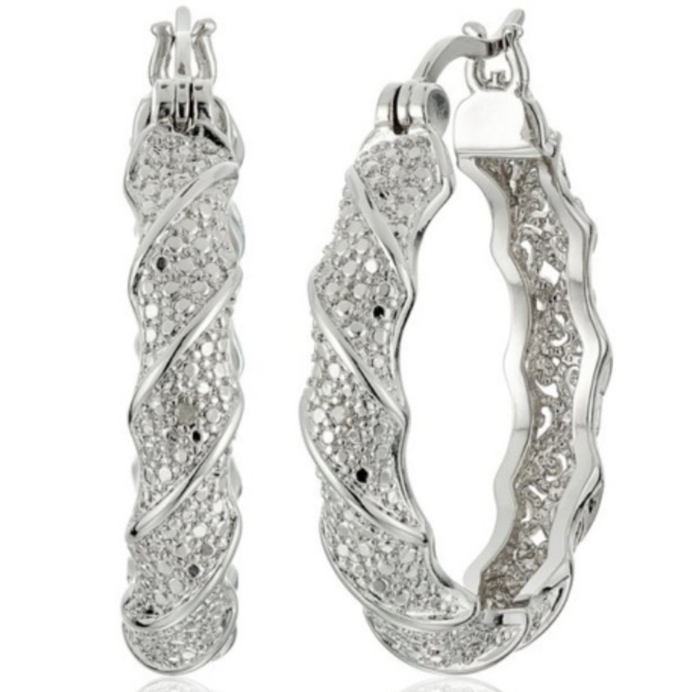 White Gold Hoop Earrings - Picture 2 of 4